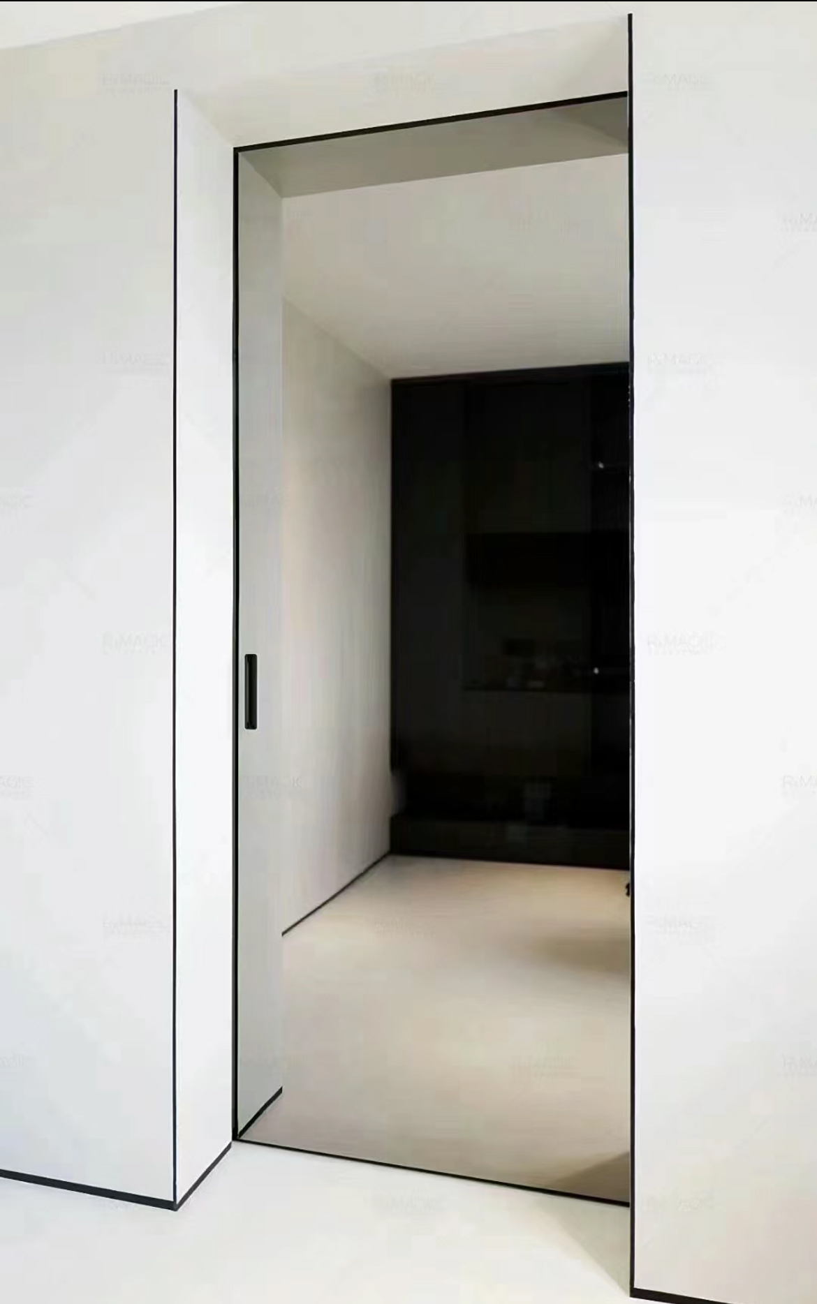 Professional two-way mirror installation showing lighting contrast